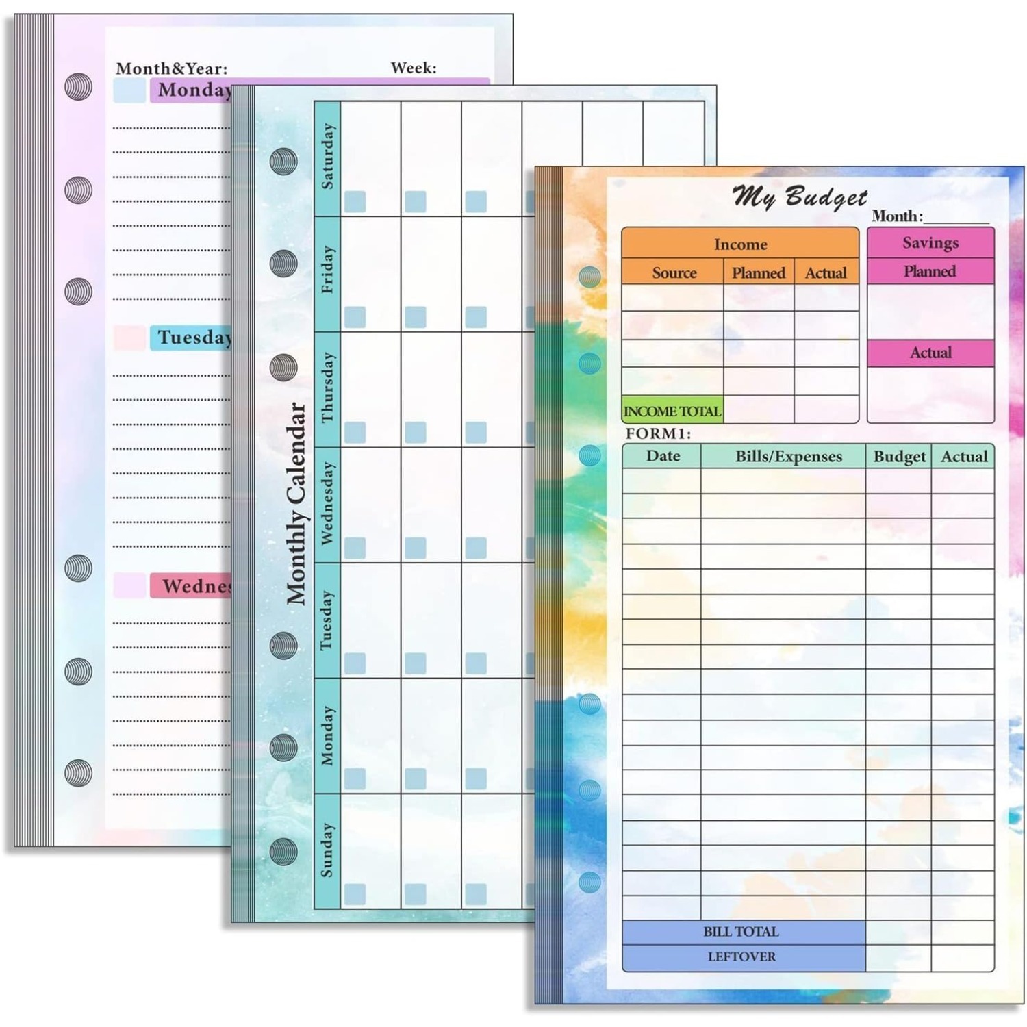 Set of 6-hole A6 binder refill - Planner Weekly Budget review and price